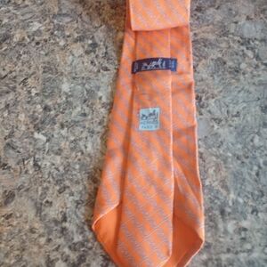 Hermes Orange Men's Authentic Silk Skinny Tie